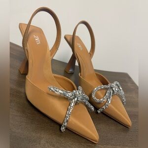 Zara Tan Heels with Silver Accents
